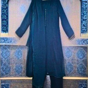 Peacock Blue Chiffon 3-Pc Suit